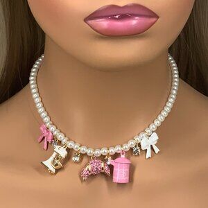 NWT Betsey Johnson Baker Kitchen Baby Cakes Faux Pearl Charm Necklace Rhinestone